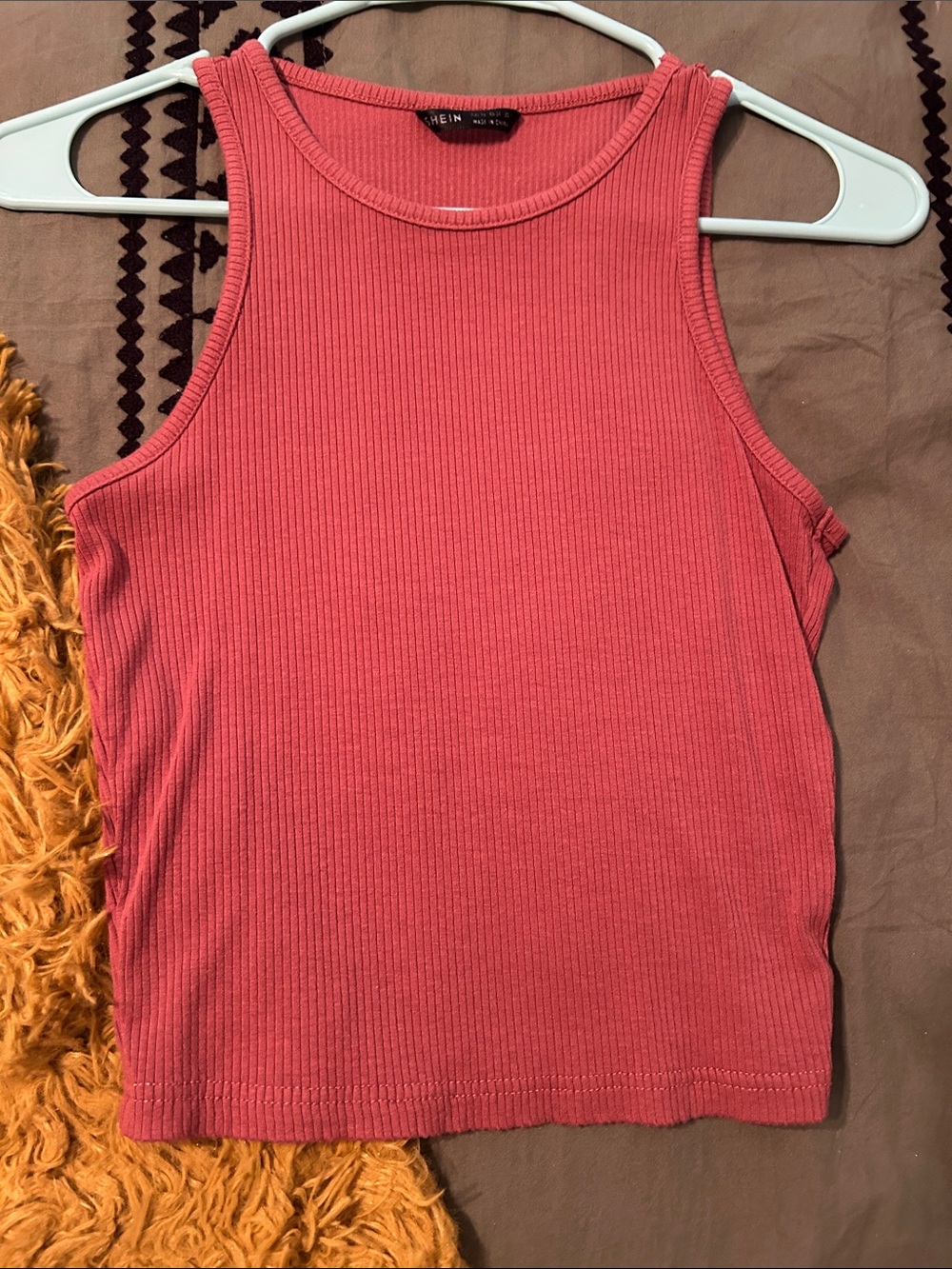 SHEIN Ribbed High Neck Crop Tank Top